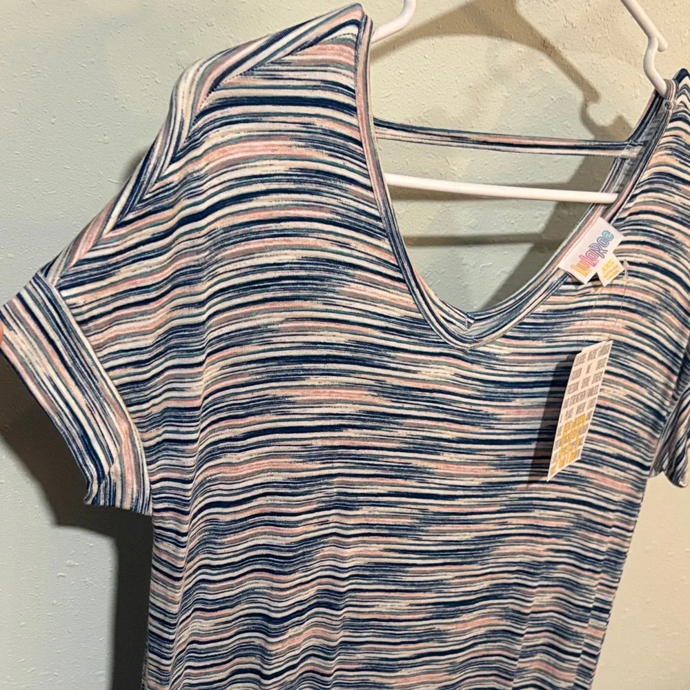 NWT LuLaRoe Blue and Pink Wave Pattern Long Dress - Short Sleeve - Macy Style - Picture 7 of 10